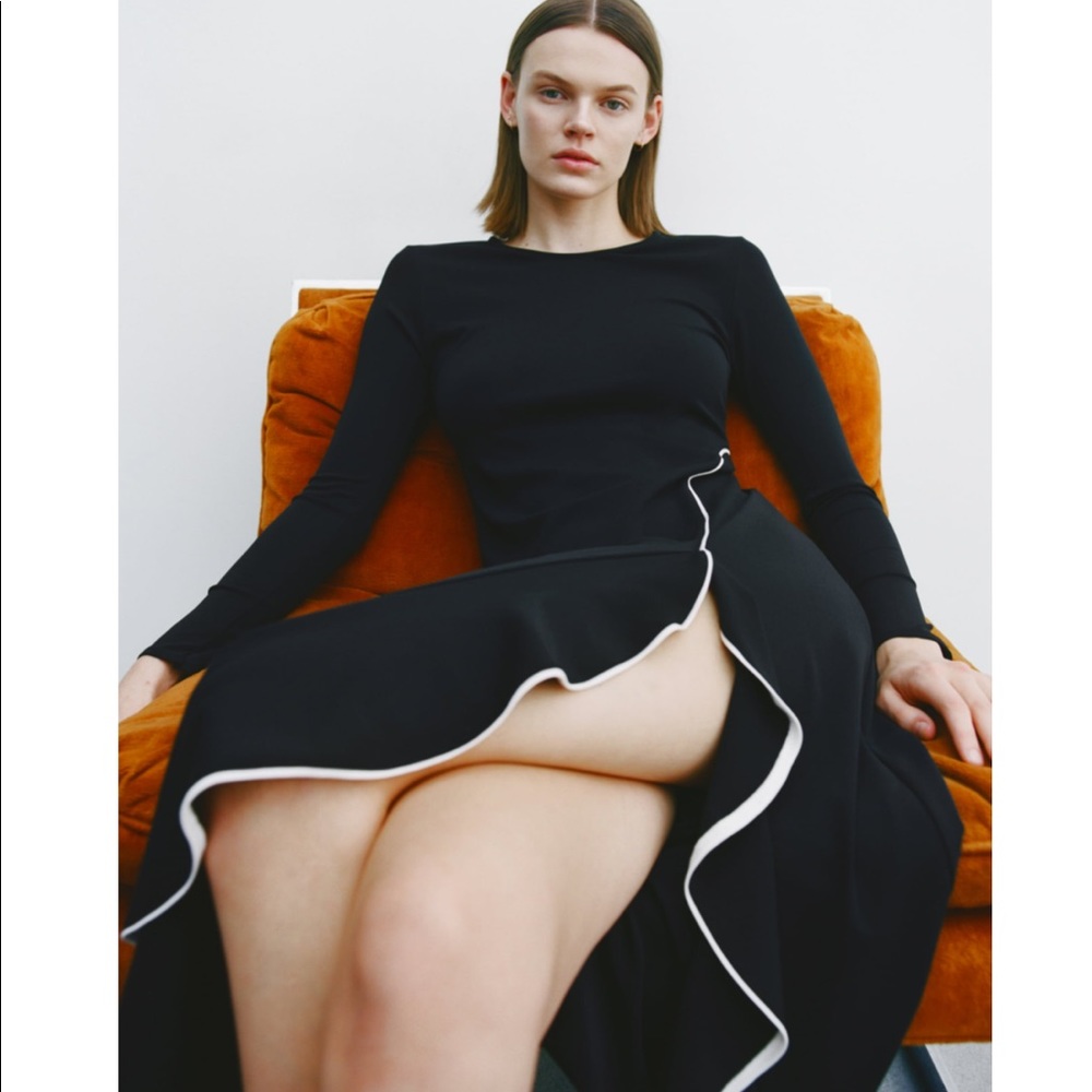 Zara Black Midi Dress with White Trim